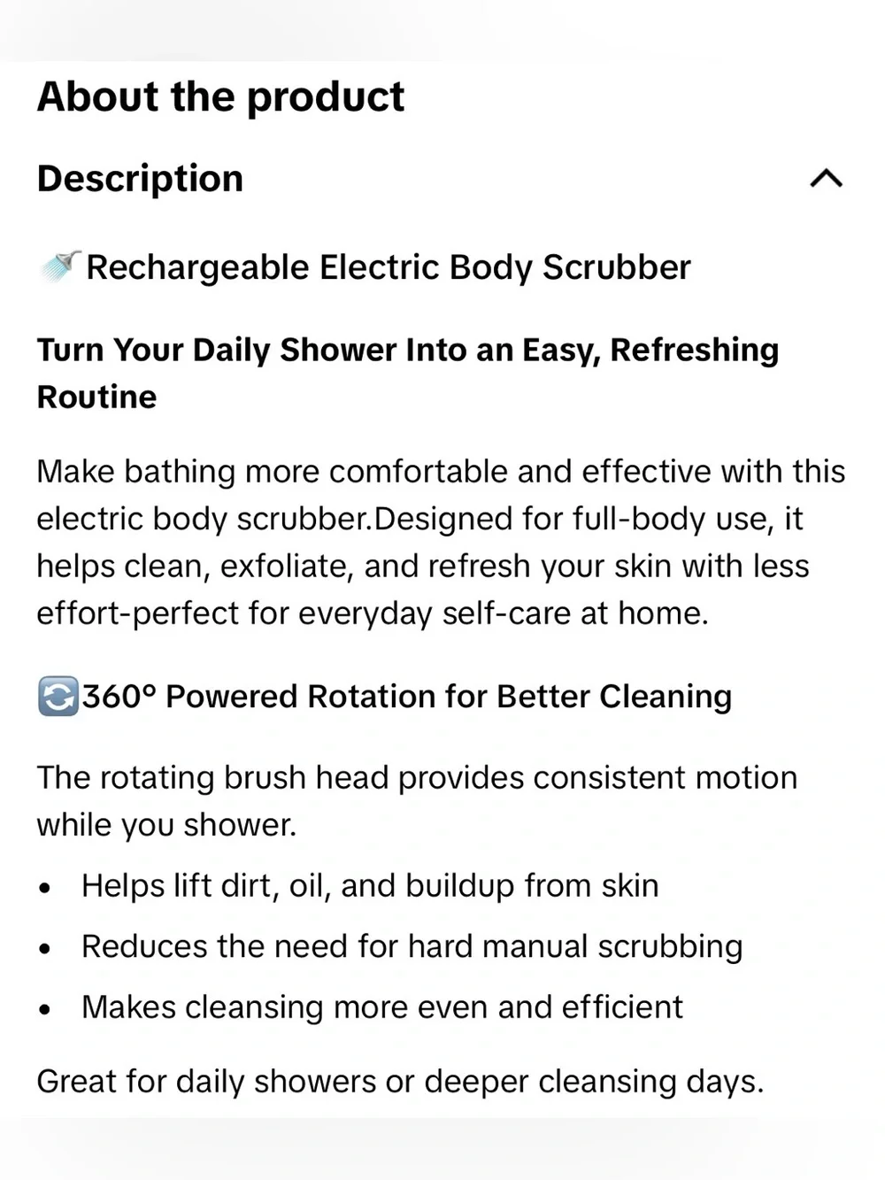 Rechargeable Electric Body Scrubber, Waterproof 360° Rotating Shower Brush